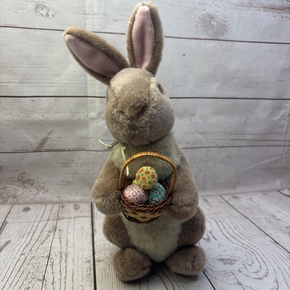Disney Gund Classic Pooh Rabbit Plush 12" Easter Bunny Doll Basket Eggs Vintage
